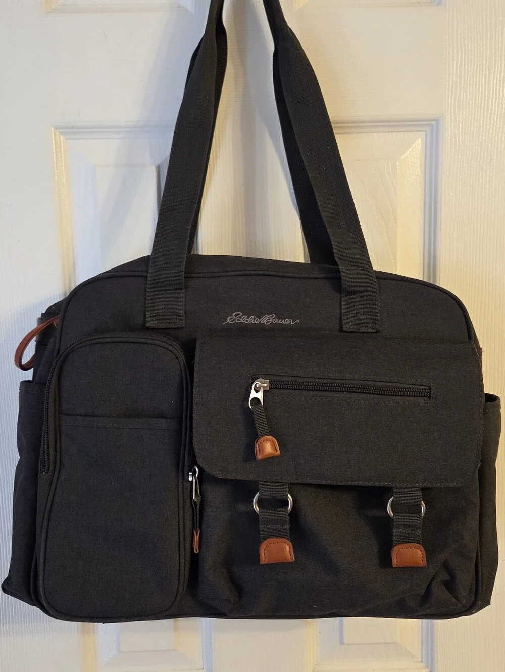 ​Eddie Bauer Diaper Bag Tote - Grey Canvas with Copper Lining - 14.5x12